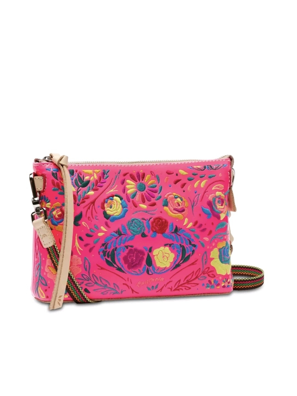 Consuela Xo Midtown Hot Pink Floral Embroidered Crossbody Nwt